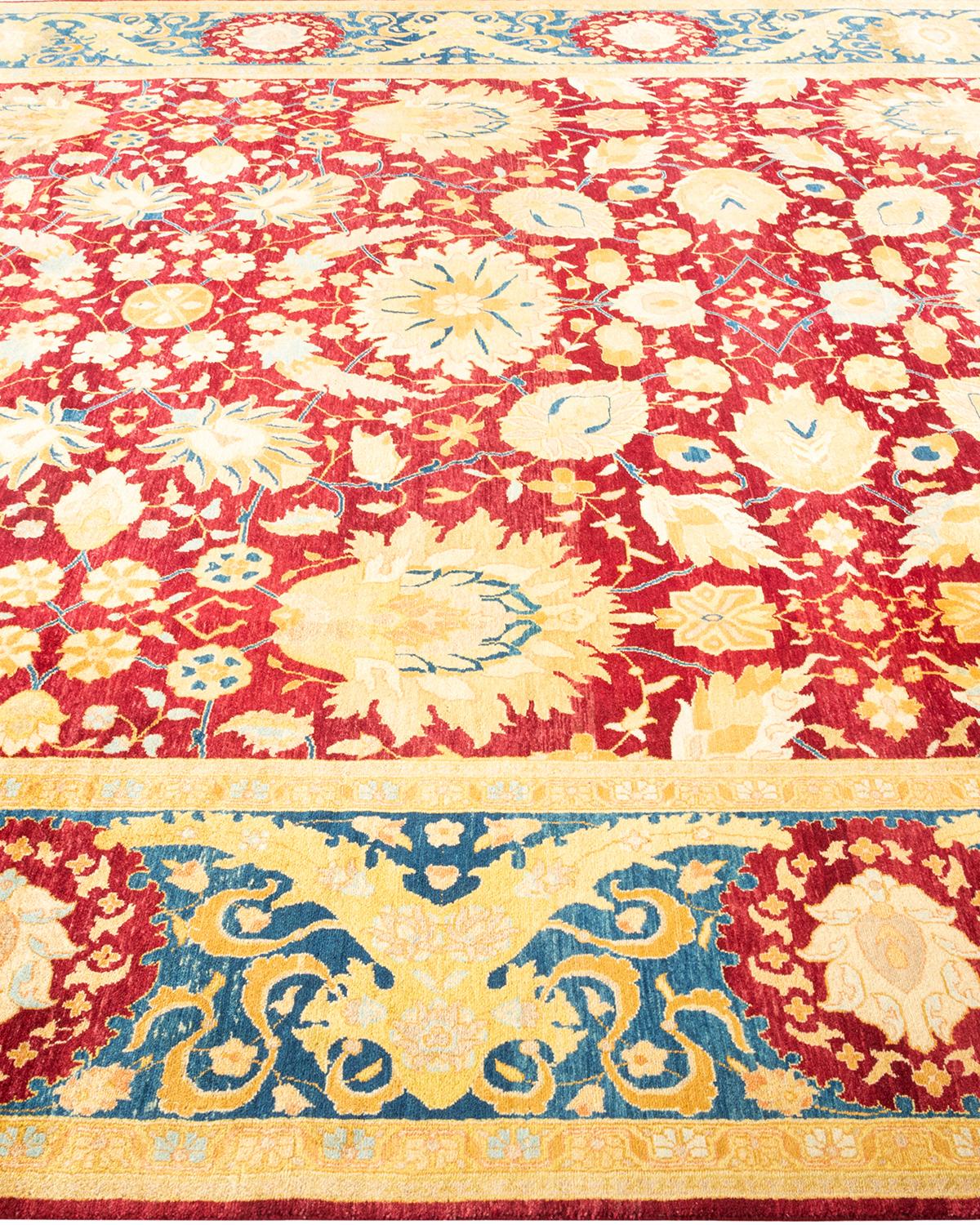 One-of-a-kind Hand Knotted Traditional Floral Mogul Red Area Rug In New Condition For Sale In Norwalk, CT