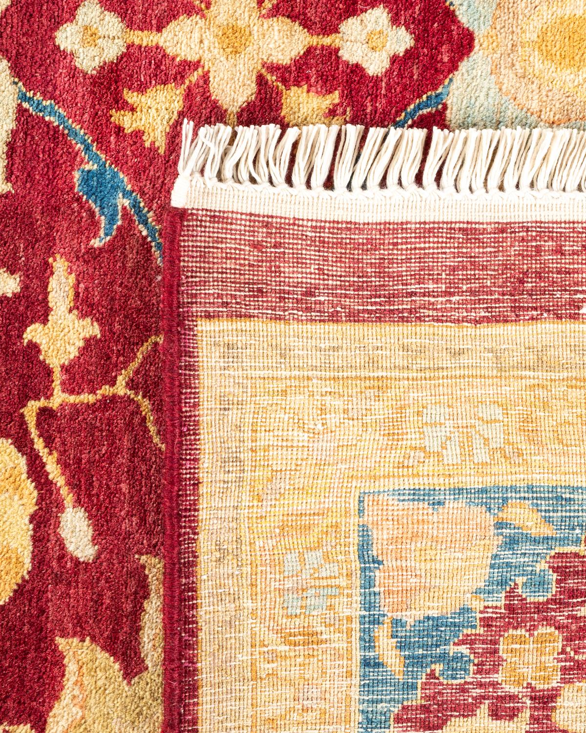 Contemporary One-of-a-kind Hand Knotted Traditional Floral Mogul Red Area Rug For Sale