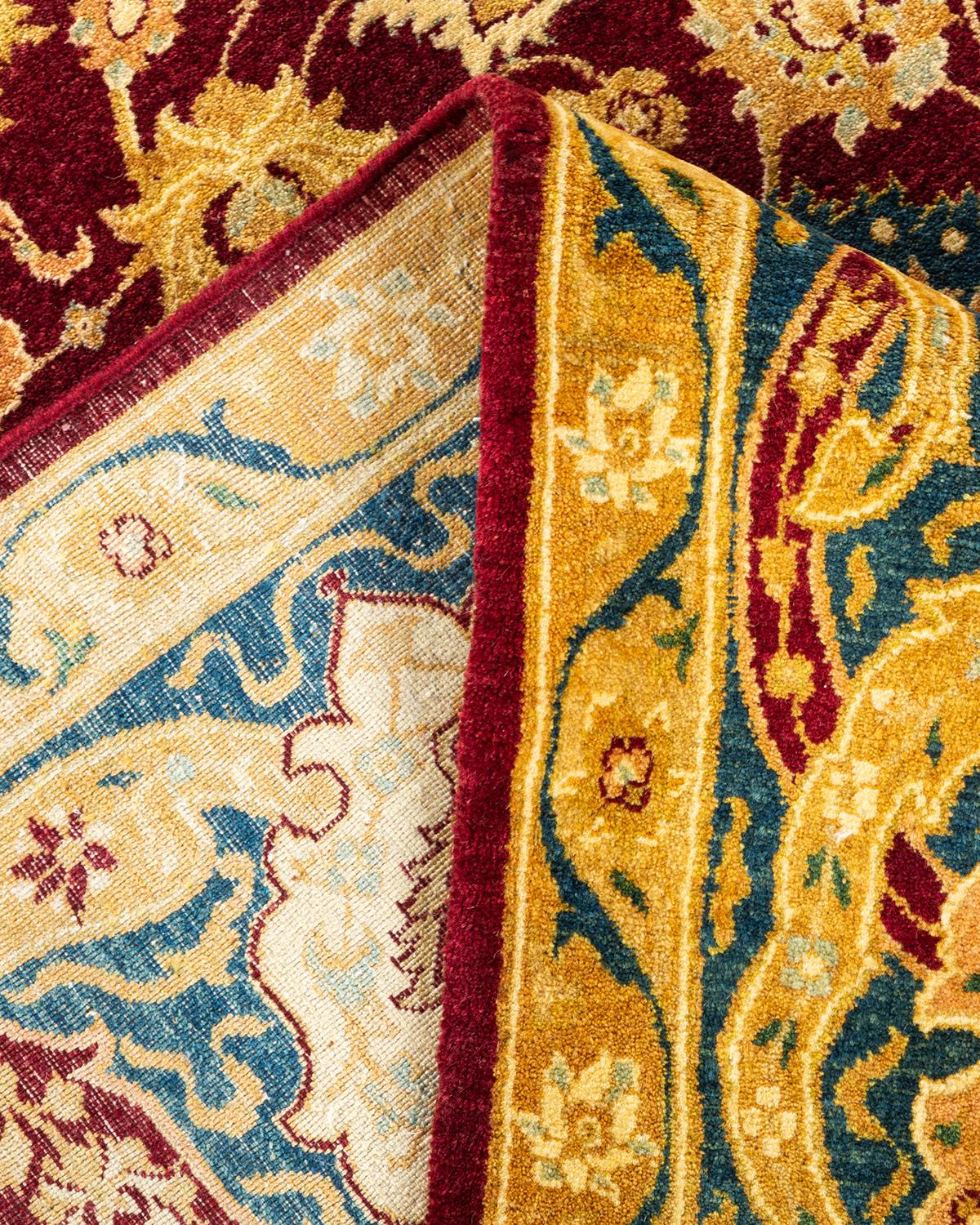 Alfombra Mogul Tradicional Floral Roja Anudada a Mano Única en su Género Lana en venta