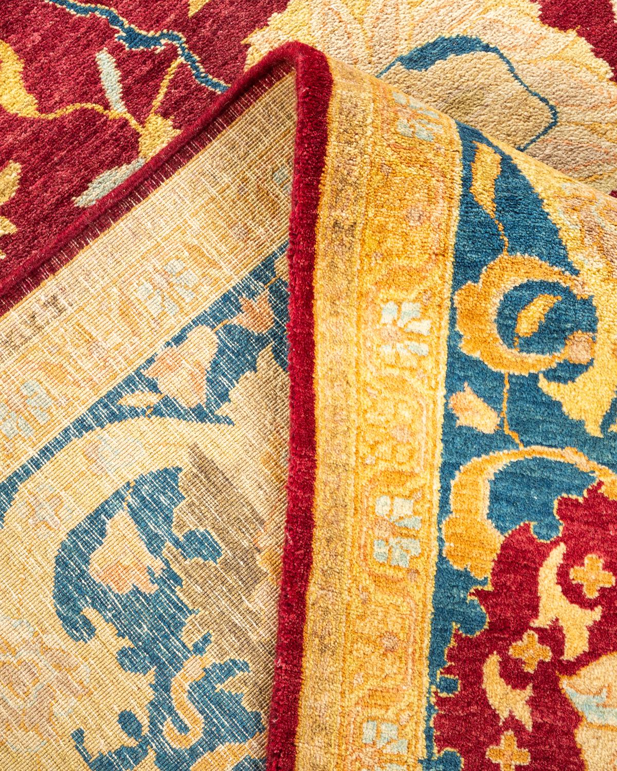 Wool One-of-a-kind Hand Knotted Traditional Floral Mogul Red Area Rug For Sale