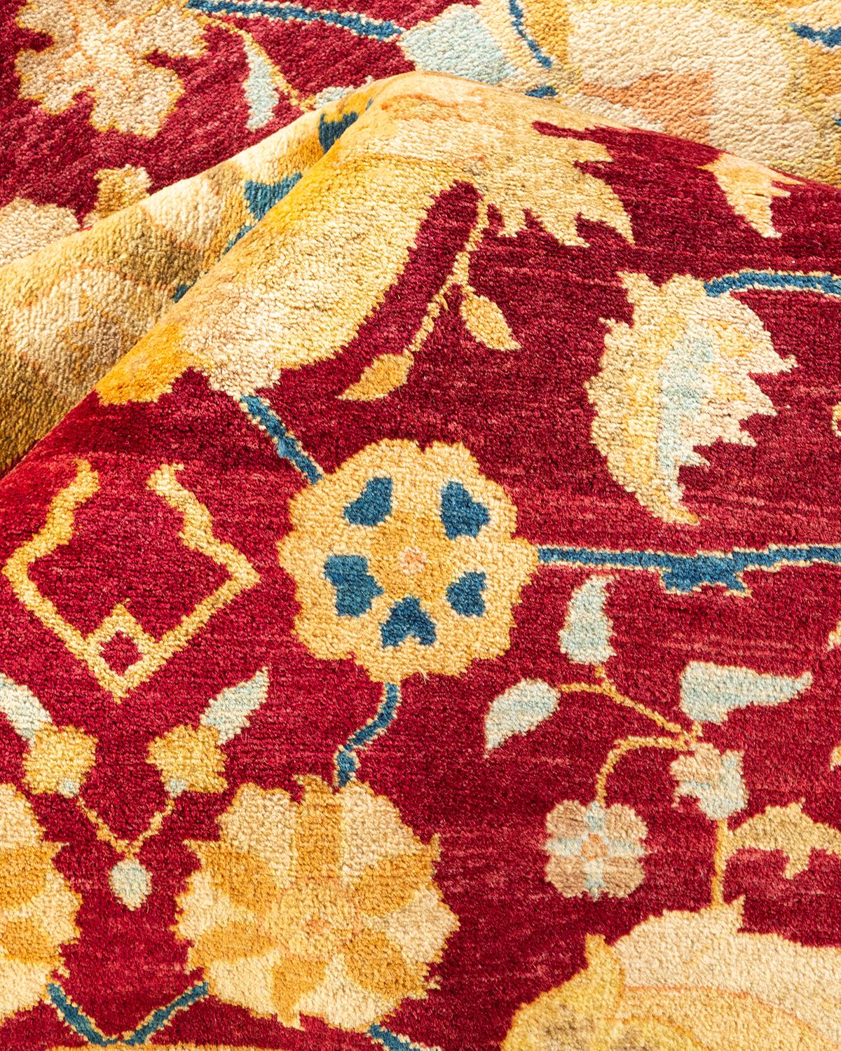 One-of-a-kind Hand Knotted Traditional Floral Mogul Red Area Rug For Sale 1