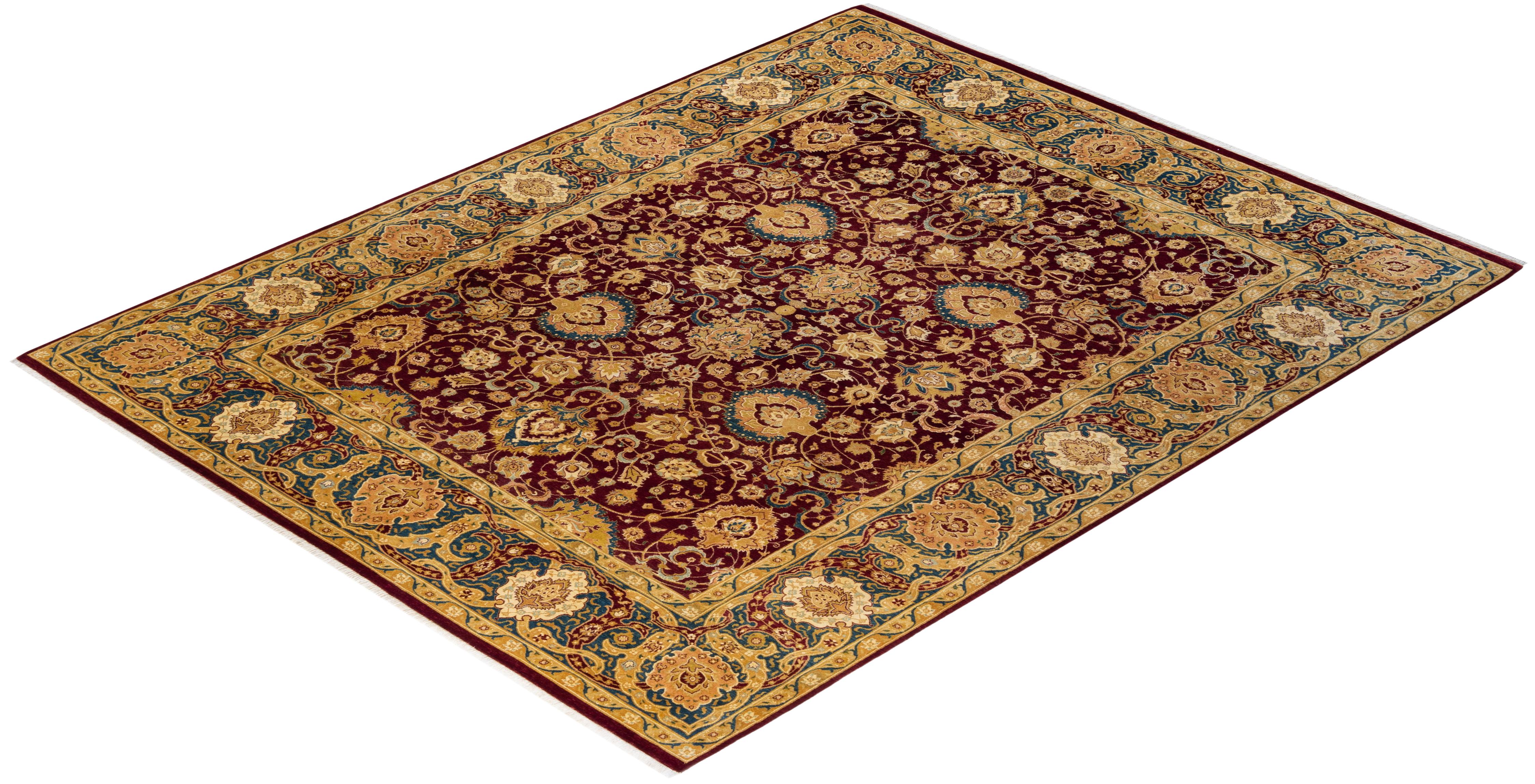 Alfombra Mogul Tradicional Floral Roja Anudada a Mano Única en su Género en venta 2
