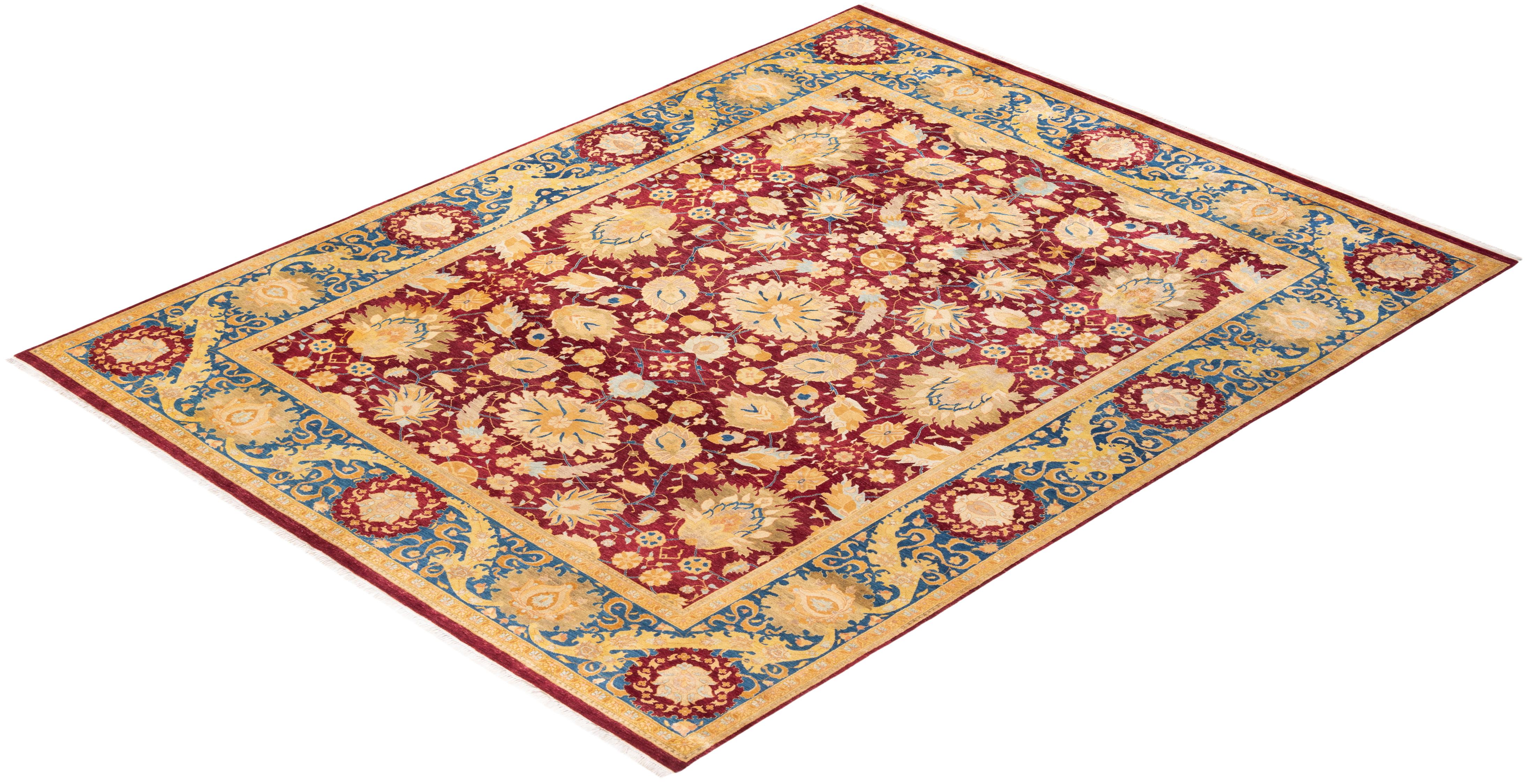 One-of-a-kind Hand Knotted Traditional Floral Mogul Red Area Rug For Sale 2