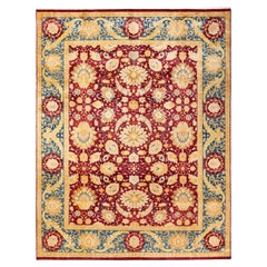 Alfombra única anudada a mano con motivos florales tradicionales Mogul roja
