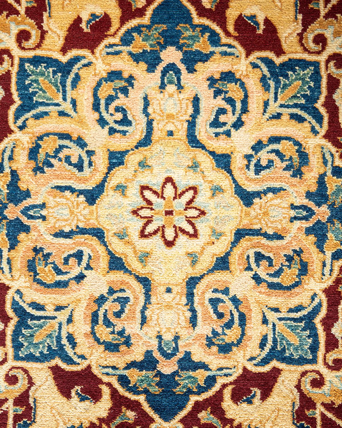 Pakistanais Tapis Mogul rouge traditionnel noué à la main à motifs floraux, unique en son genre  8' 1