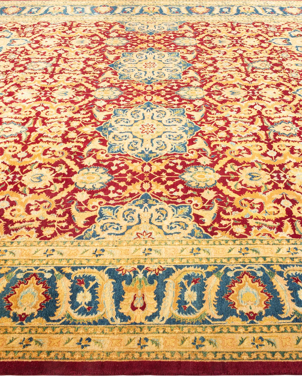Handgeknüpfter, traditioneller, geblümter Mogul-Teppich in Rot, Unikat im Zustand „Neu“ im Angebot in Norwalk, CT
