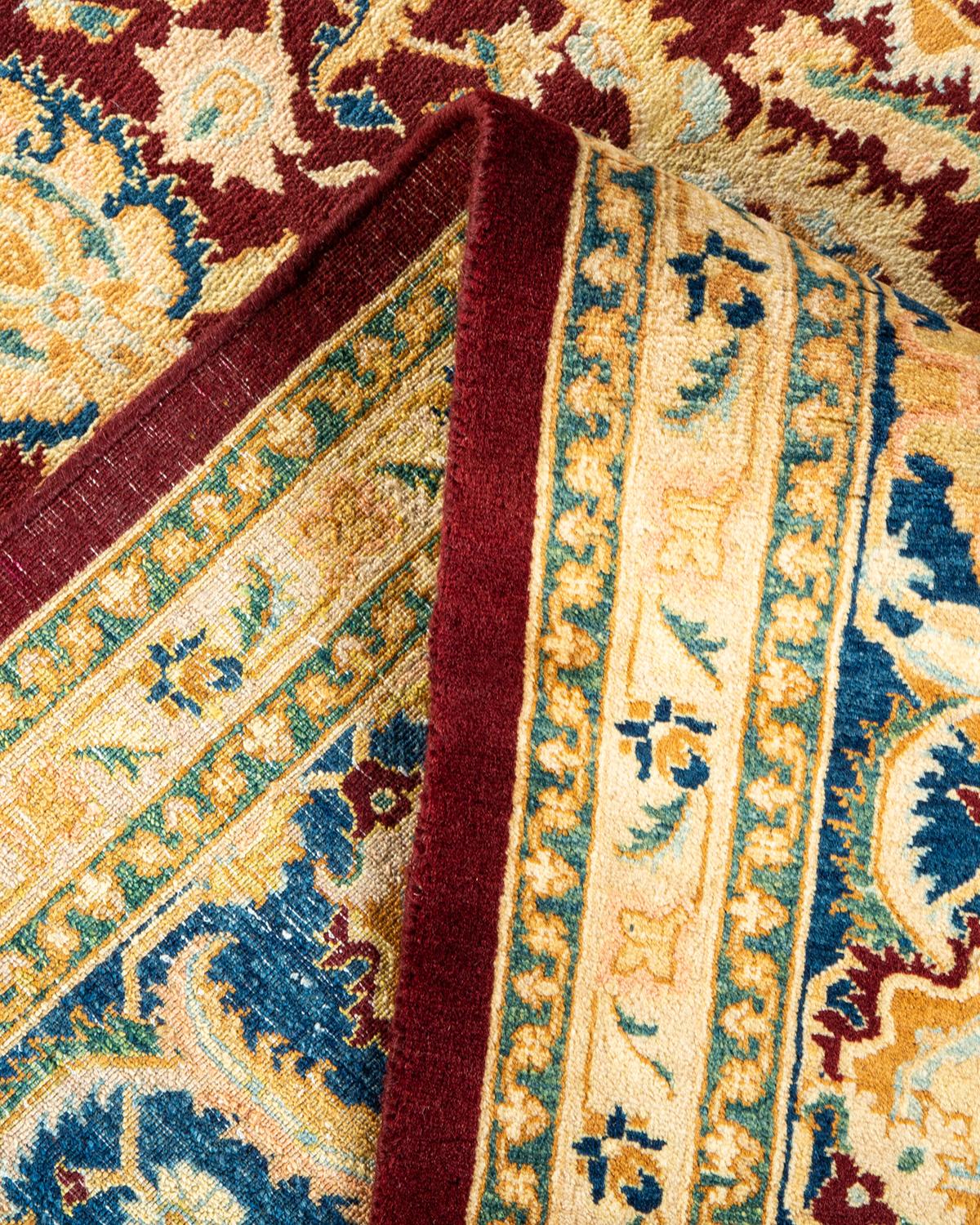 Laine Tapis Mogul rouge traditionnel noué à la main à motifs floraux, unique en son genre  8' 1