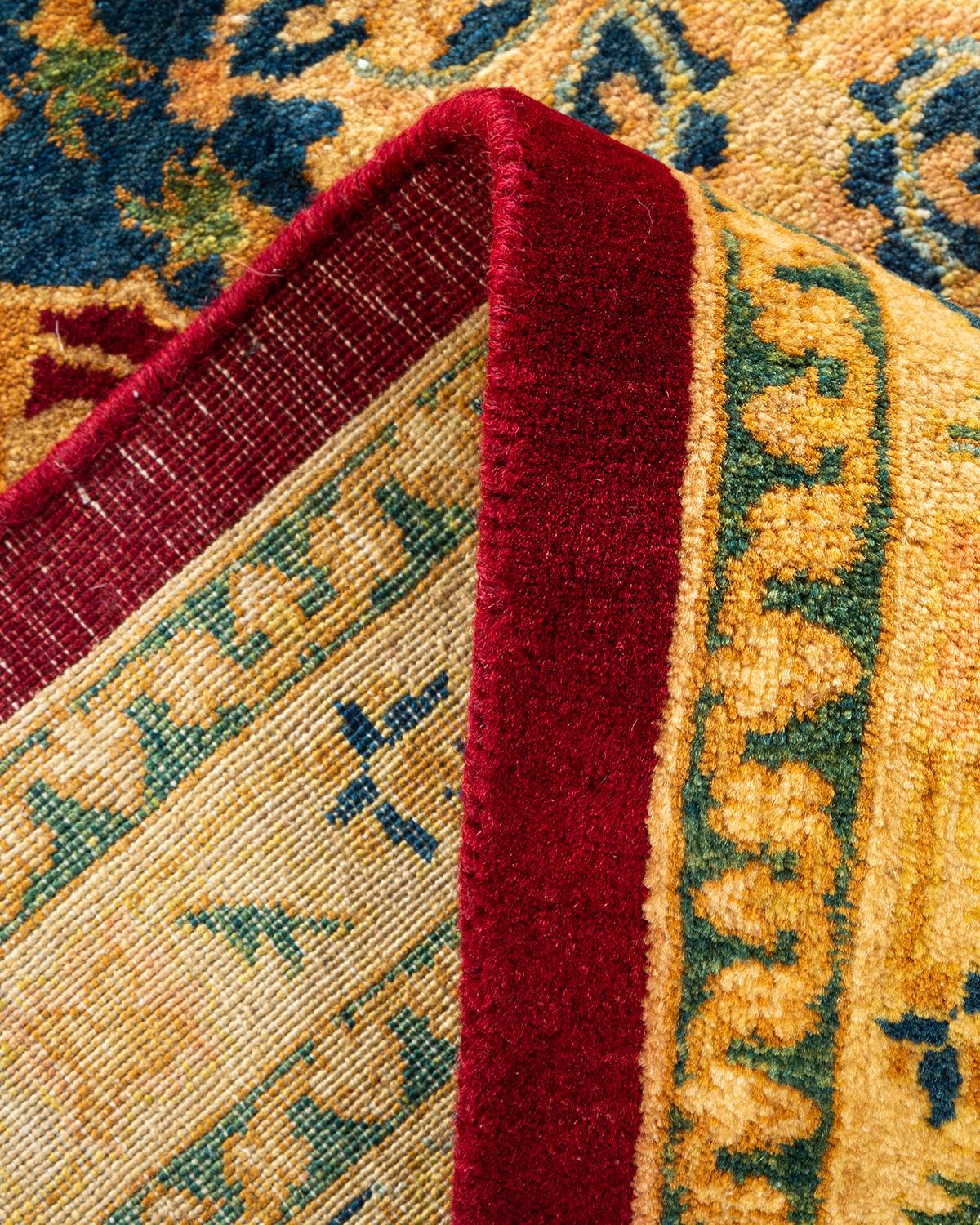 Handgeknüpfter, traditioneller, geblümter Mogul-Teppich in Rot, Unikat (Wolle) im Angebot