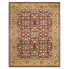 Tapis Mogul rouge traditionnel noué à la main à motifs floraux, unique en son genre