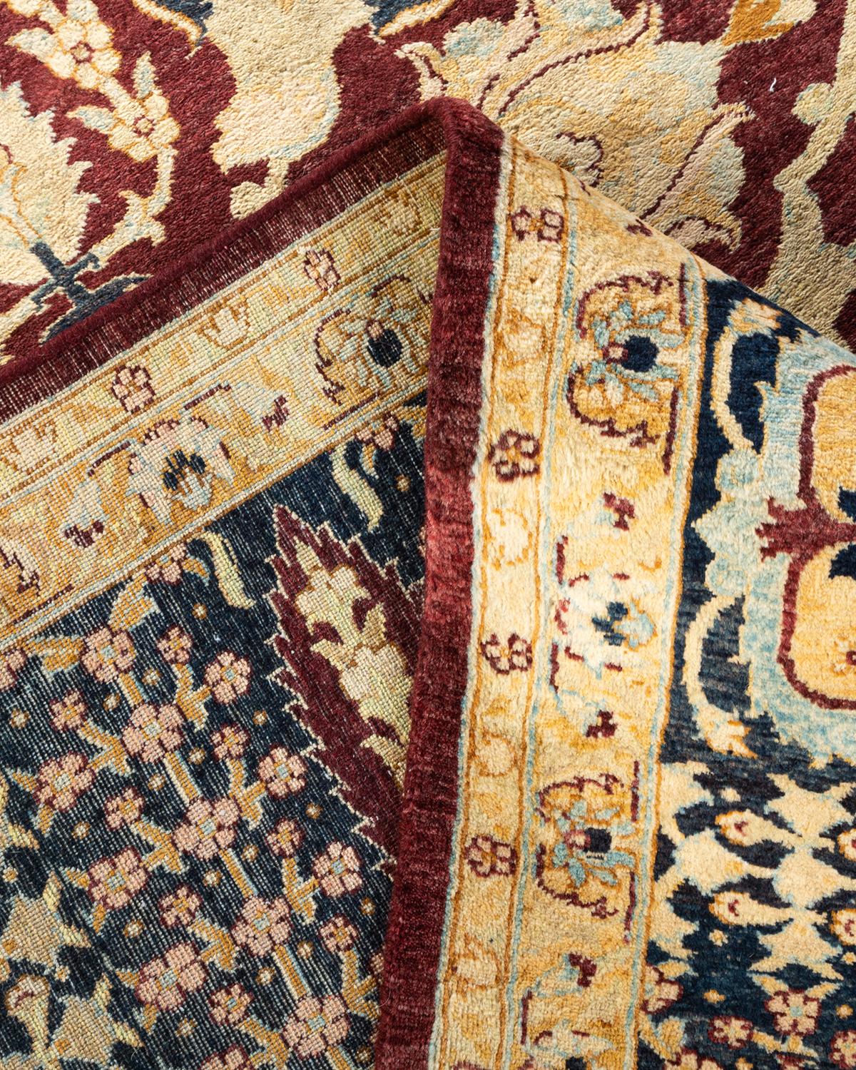 Handgeknüpfter, traditioneller, geblümter Mogul-Teppich in Rot, Unikat (Wolle) im Angebot