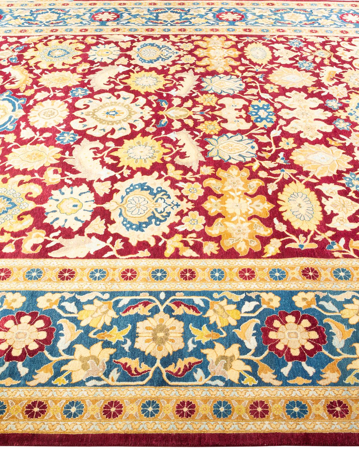 Alfombra Mogul Tradicional Floral Roja Anudada a Mano Única en su Género en Nuevo estado para la venta en Norwalk, CT