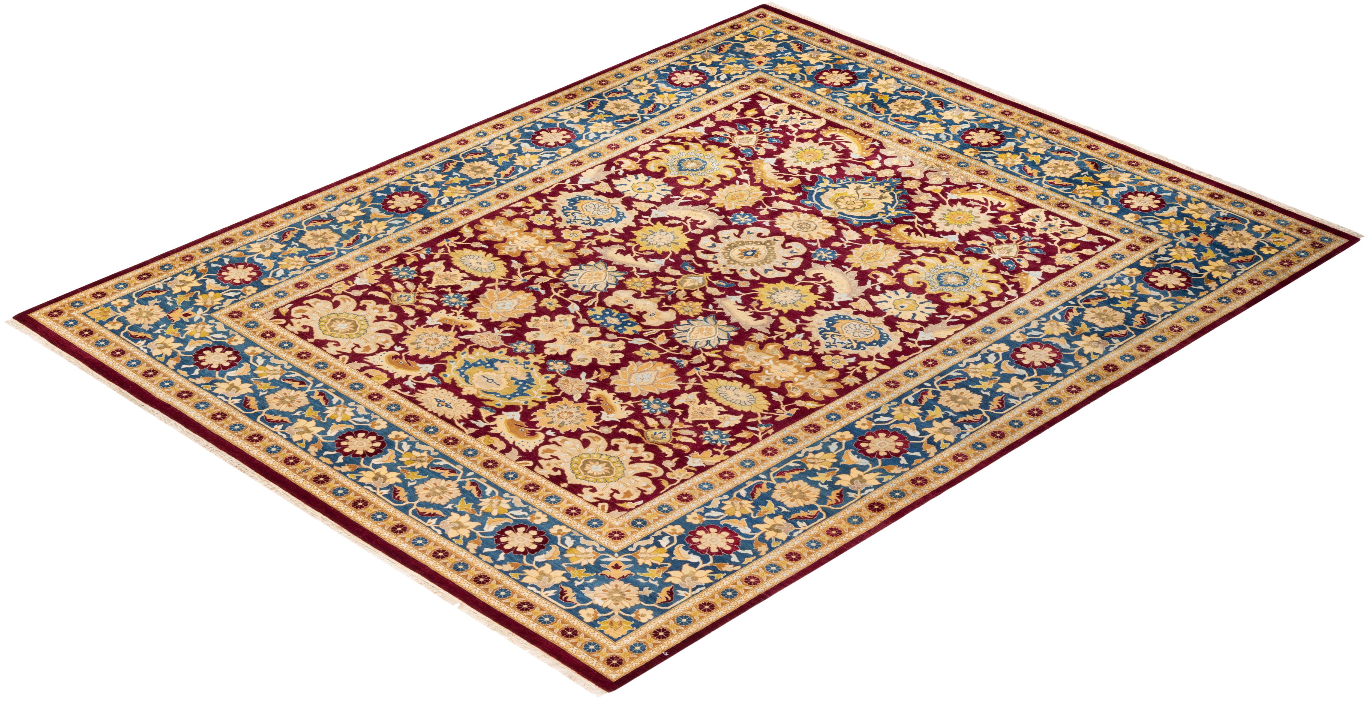 Alfombra Mogul Tradicional Floral Roja Anudada a Mano Única en su Género en venta 2