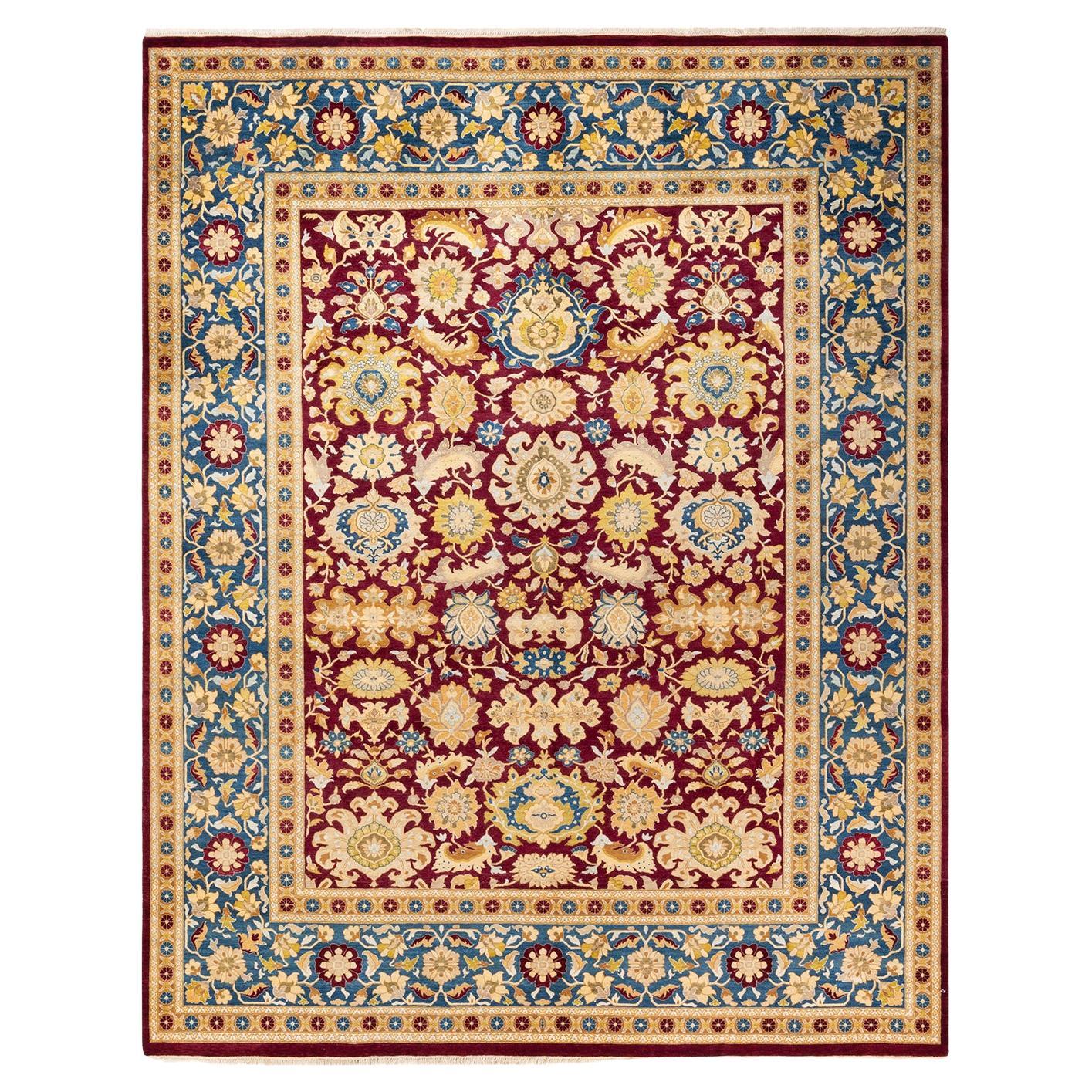 One-Of-A-Kind Hand Knotted Traditional Floral Mogul Red Area Rug
