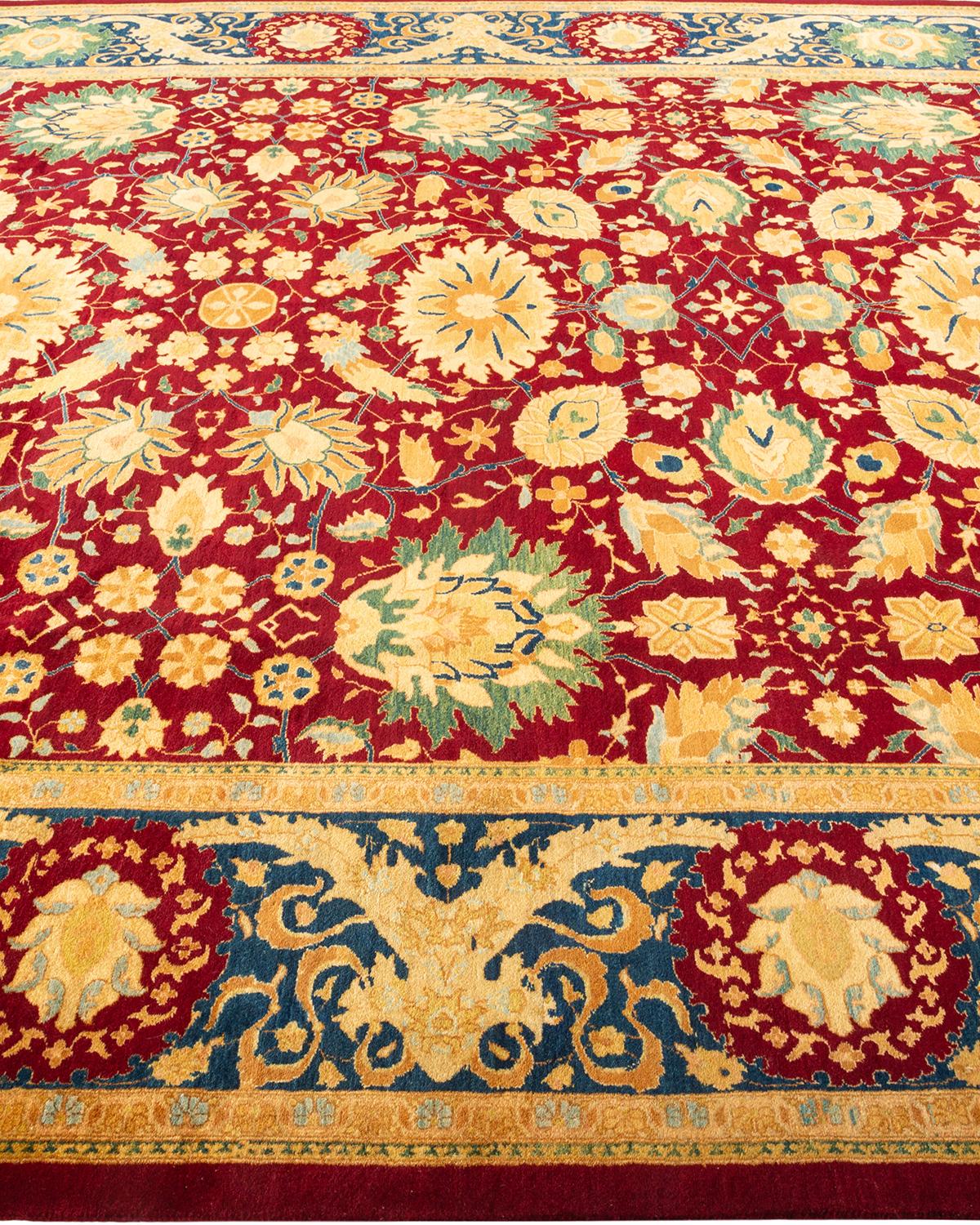 Handgeknüpfter, traditioneller, geblümter Mogul-Teppich in Rot, Unikat im Zustand „Neu“ im Angebot in Norwalk, CT
