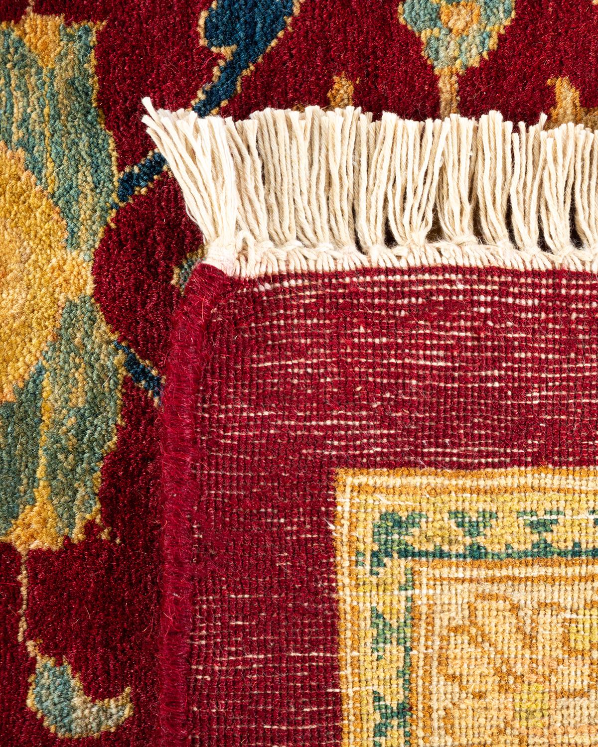 Handgeknüpfter, traditioneller, geblümter Mogul-Teppich in Rot, Unikat (21. Jahrhundert und zeitgenössisch) im Angebot