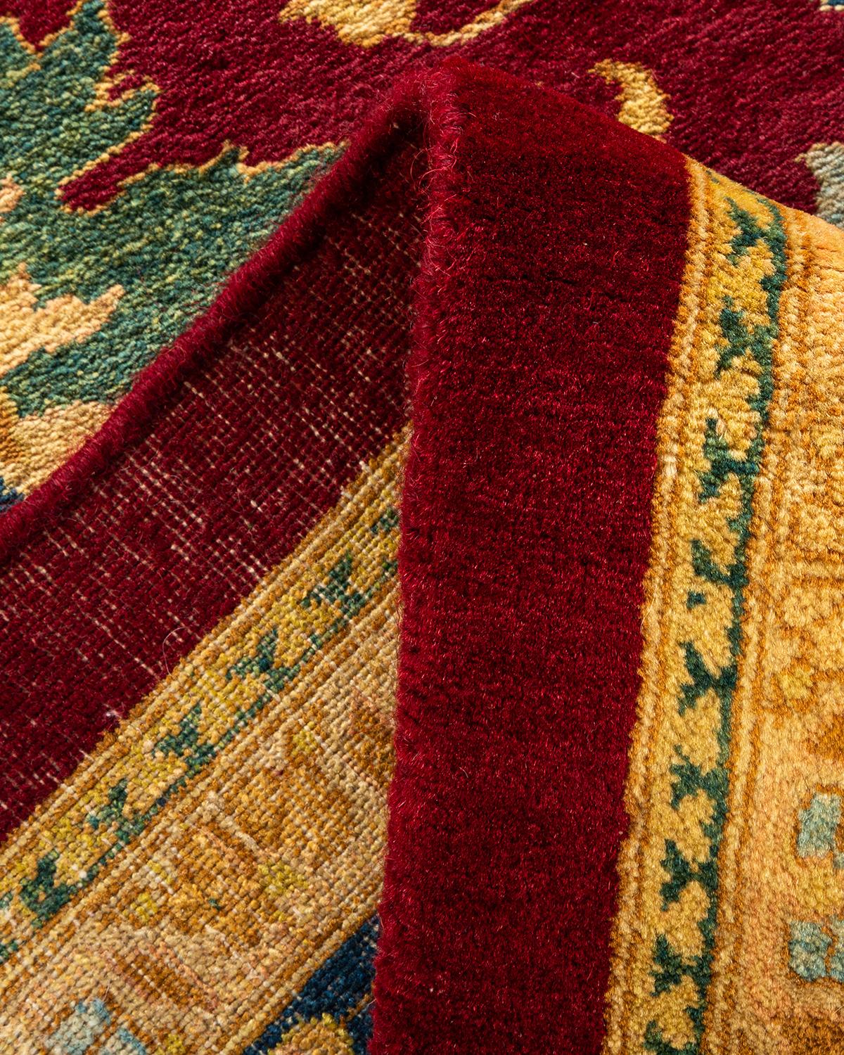 Handgeknüpfter, traditioneller, geblümter Mogul-Teppich in Rot, Unikat im Angebot 1