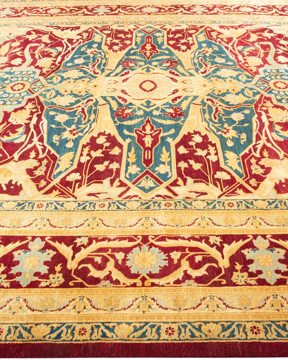 Tapis Mogul rouge traditionnel noué à la main à motifs floraux, unique en son genre Neuf - En vente à Norwalk, CT
