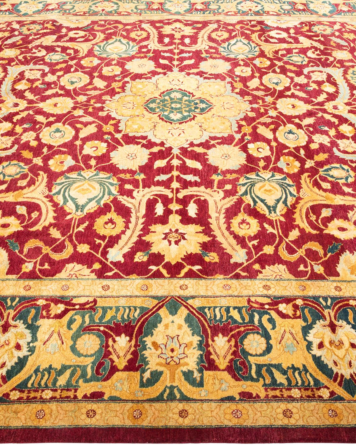 Handgeknüpfter, traditioneller, geblümter Mogul-Roter Teppich, Unikat im Zustand „Neu“ im Angebot in Norwalk, CT