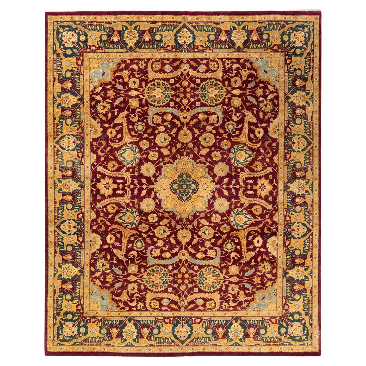 One-Of-A-Kind Hand Knotted Traditional Floral Mogul Red Area Rug