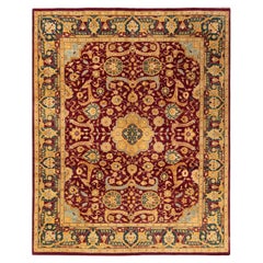 One-Of-A-Kind Hand Knotted Traditional Floral Mogul Red Area Rug