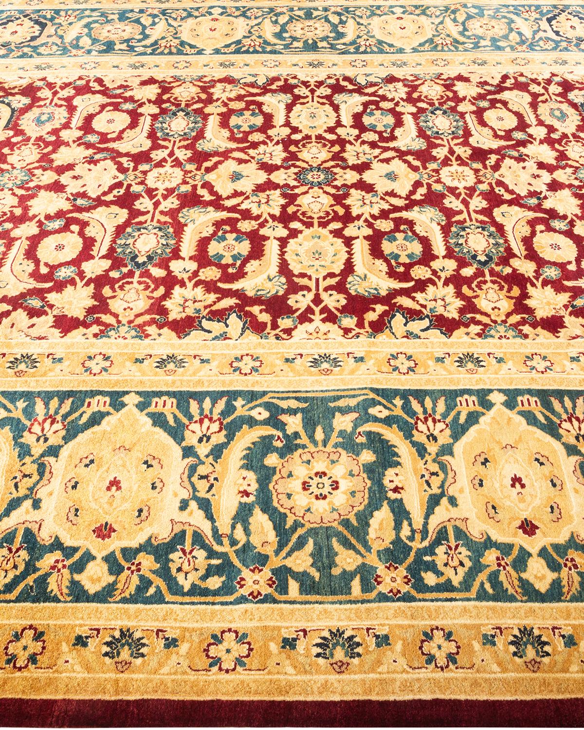 Tapis Mogul rouge traditionnel noué à la main à motifs floraux, unique en son genre Neuf - En vente à Norwalk, CT