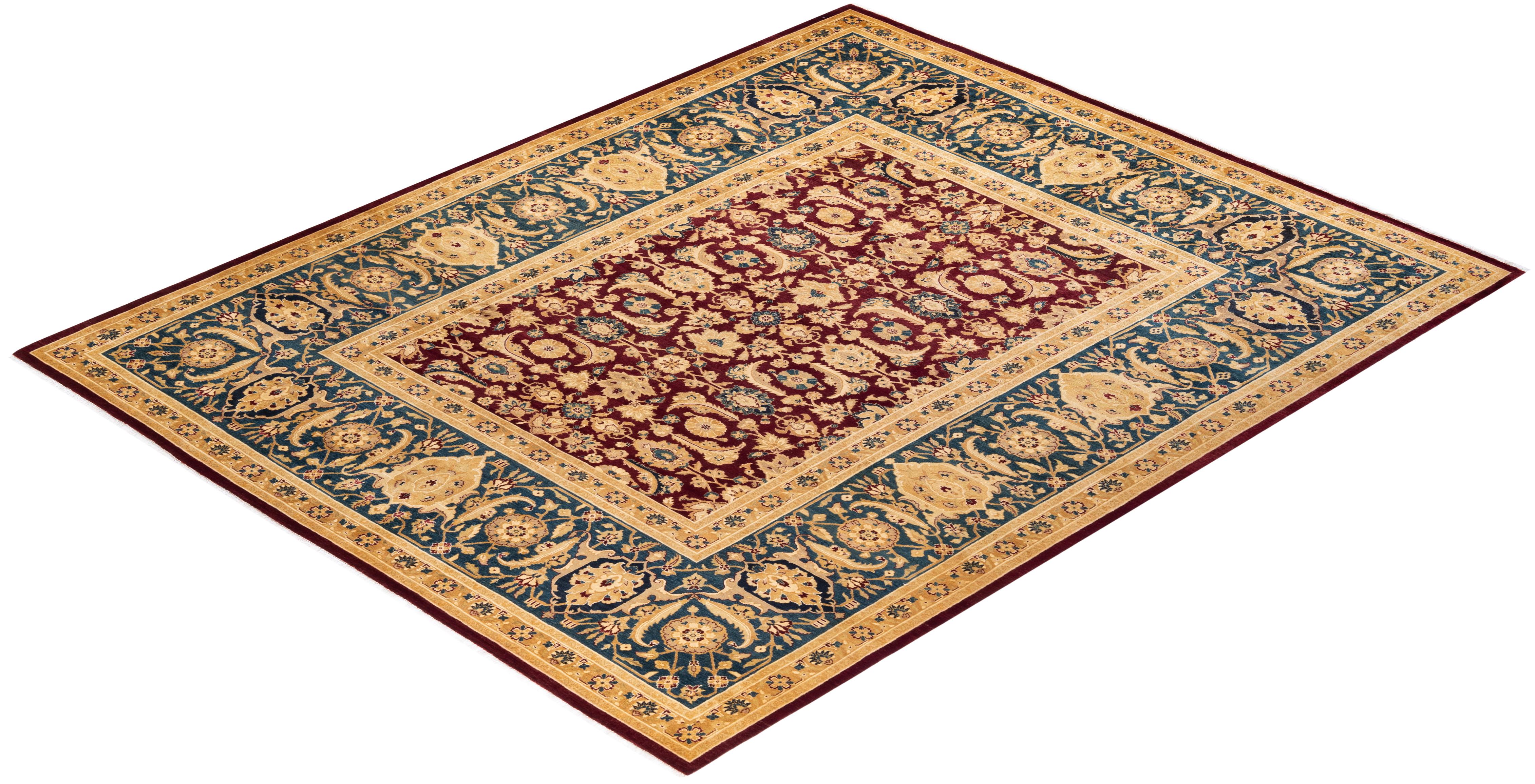 Tapis Mogul rouge traditionnel noué à la main à motifs floraux, unique en son genre en vente 2