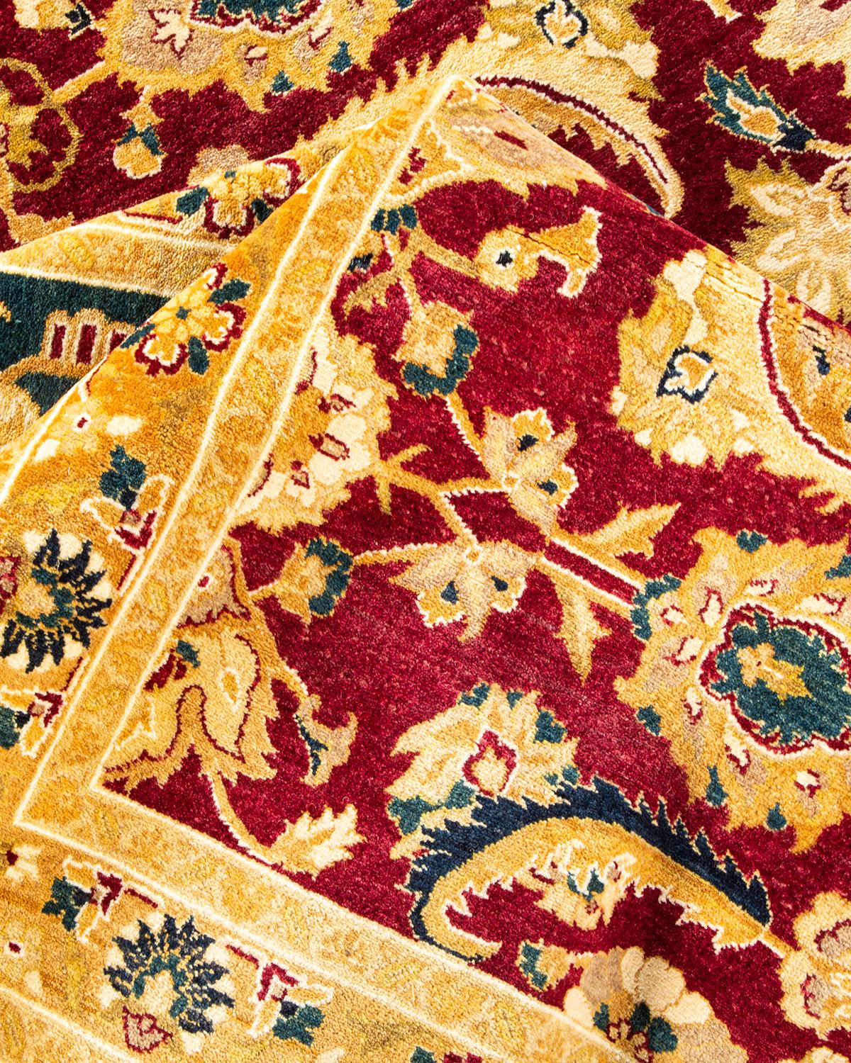 Handgeknüpfter, traditioneller, geblümter Mogul-Teppich in Rot, Unikat im Angebot 1