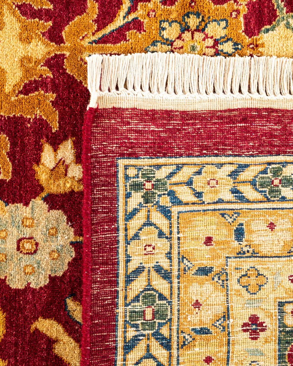 XXIe siècle et contemporain Tapis traditionnel rouge moghol à fleurs noué à la main, unique en son genre, 2,69 m x 3,68 m