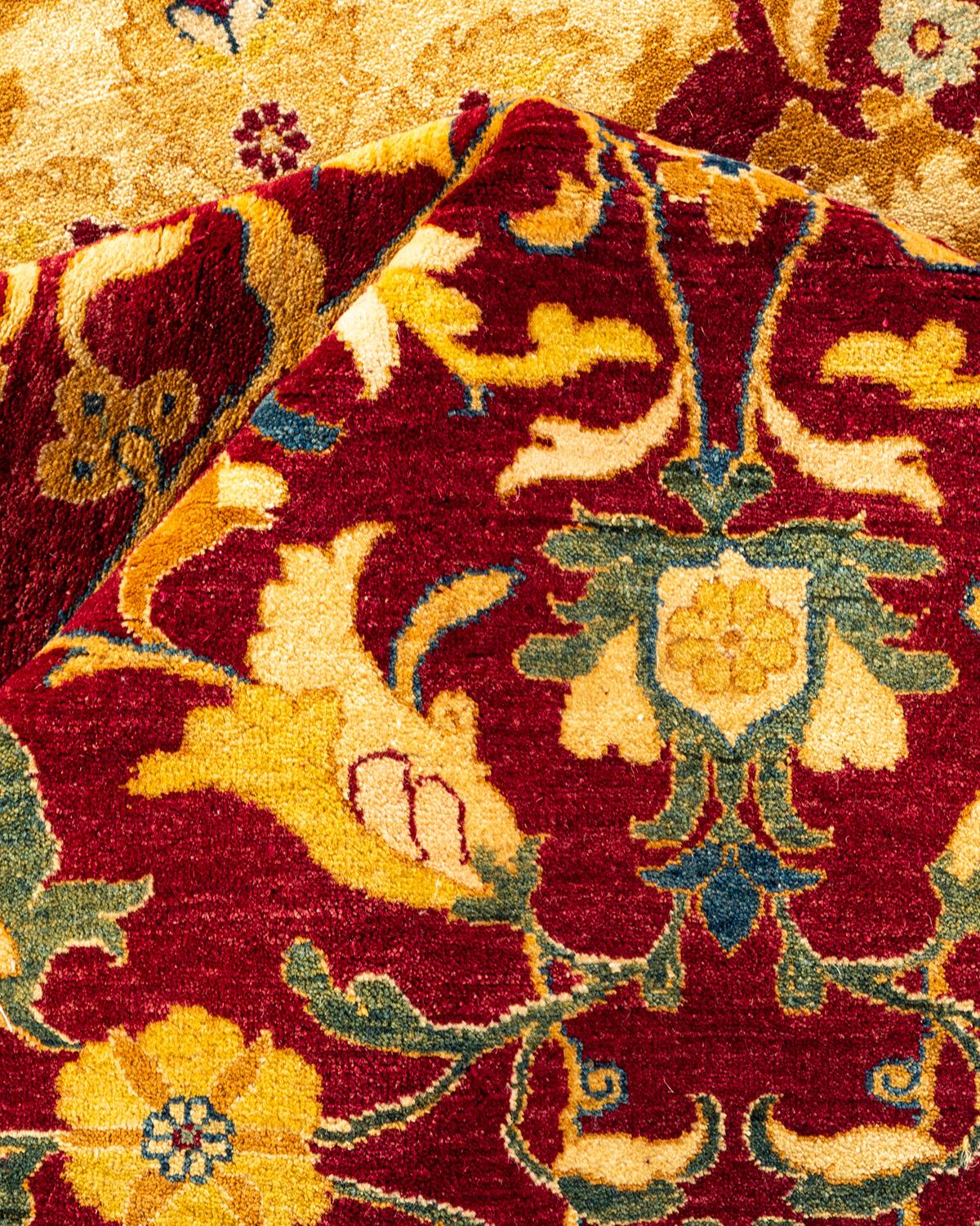 Tapis traditionnel rouge moghol à fleurs noué à la main, unique en son genre, 2,69 m x 3,68 m 1