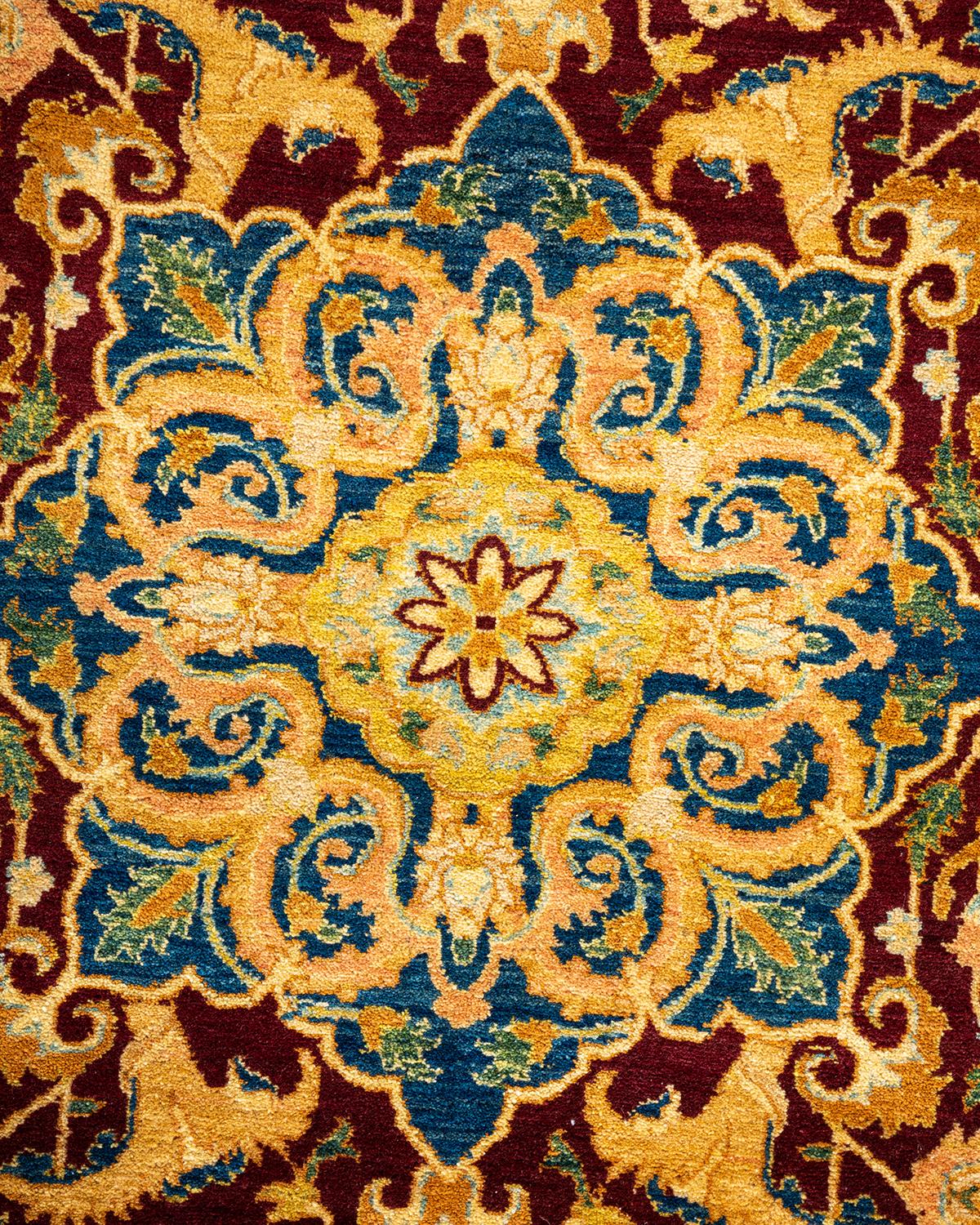 Einzigartiger handgeknüpfter, traditioneller, geblümter Mogul-Teppich in Rot, 2,13 m x 2,13 m, Unikat (Pakistanisch) im Angebot