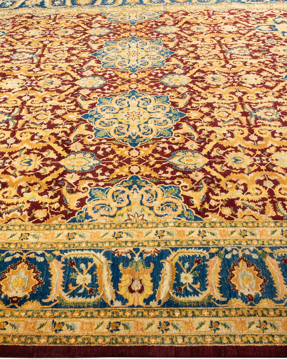 Einzigartiger handgeknüpfter, traditioneller, geblümter Mogul-Teppich in Rot, 2,13 m x 2,13 m, Unikat im Zustand „Neu“ im Angebot in Norwalk, CT