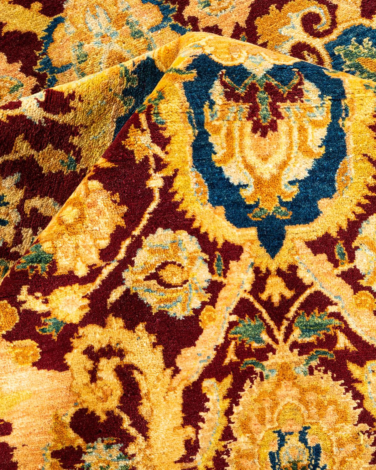 Einzigartiger handgeknüpfter, traditioneller, geblümter Mogul-Teppich in Rot, 2,13 m x 2,13 m, Unikat im Angebot 1