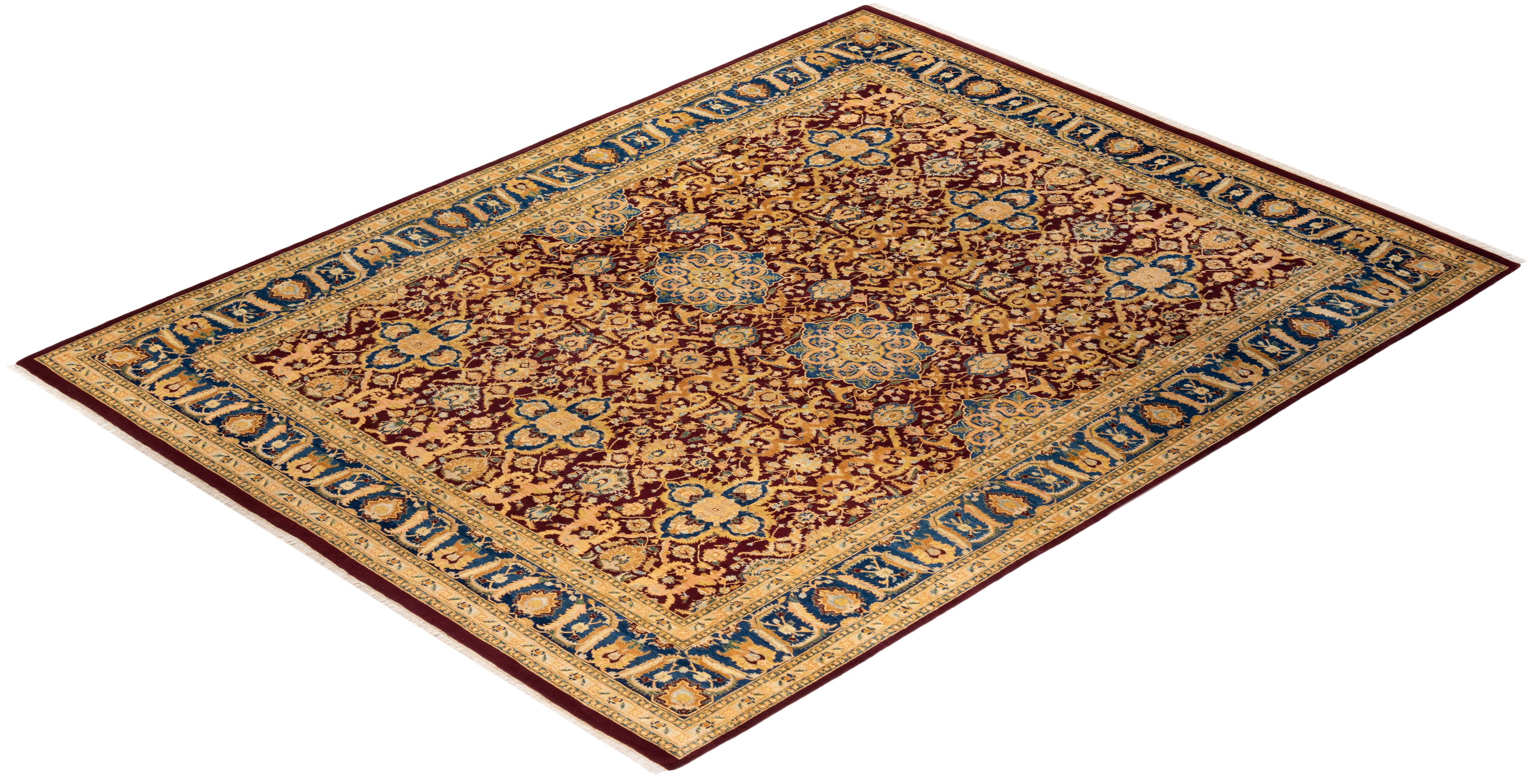 Einzigartiger handgeknüpfter, traditioneller, geblümter Mogul-Teppich in Rot, 2,13 m x 2,13 m, Unikat im Angebot 2