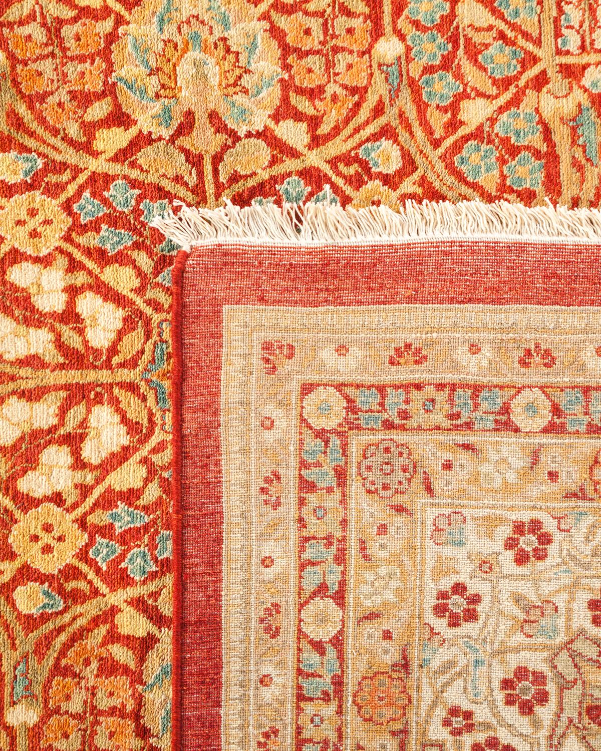 Handgeknüpfter, traditioneller, geblümter Mogul-Teppich in Rot, Unikat (21. Jahrhundert und zeitgenössisch) im Angebot