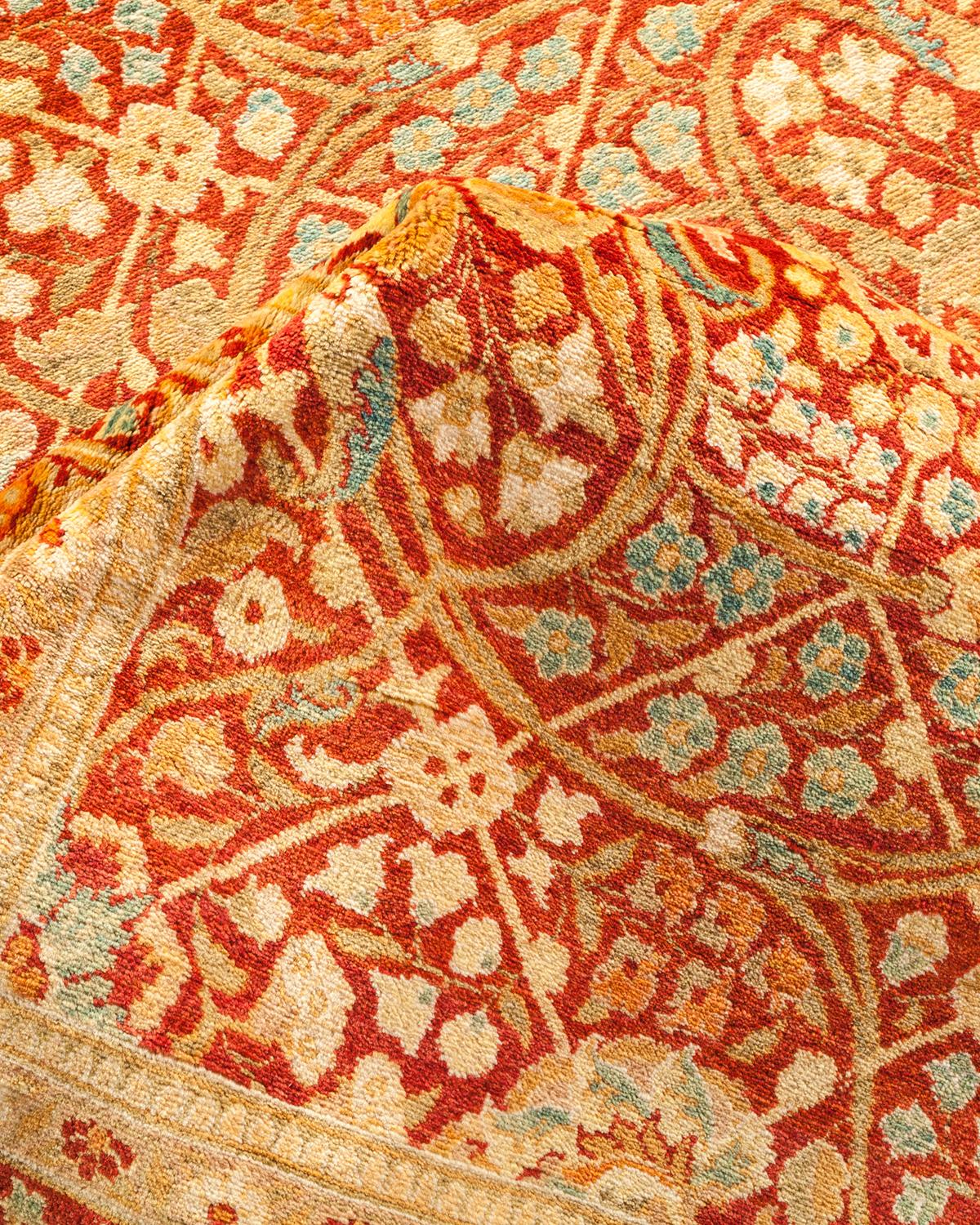 Handgeknüpfter, traditioneller, geblümter Mogul-Teppich in Rot, Unikat im Angebot 1