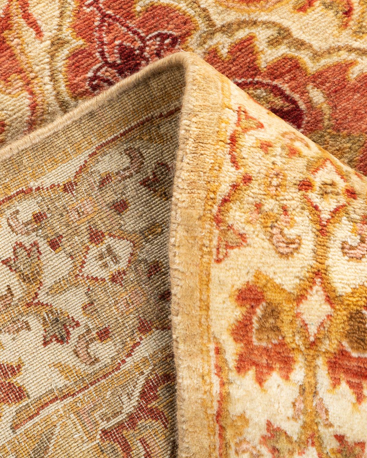 Alfombra tradicional Ikat Mogul marfil anudada a mano única en su género Lana en venta