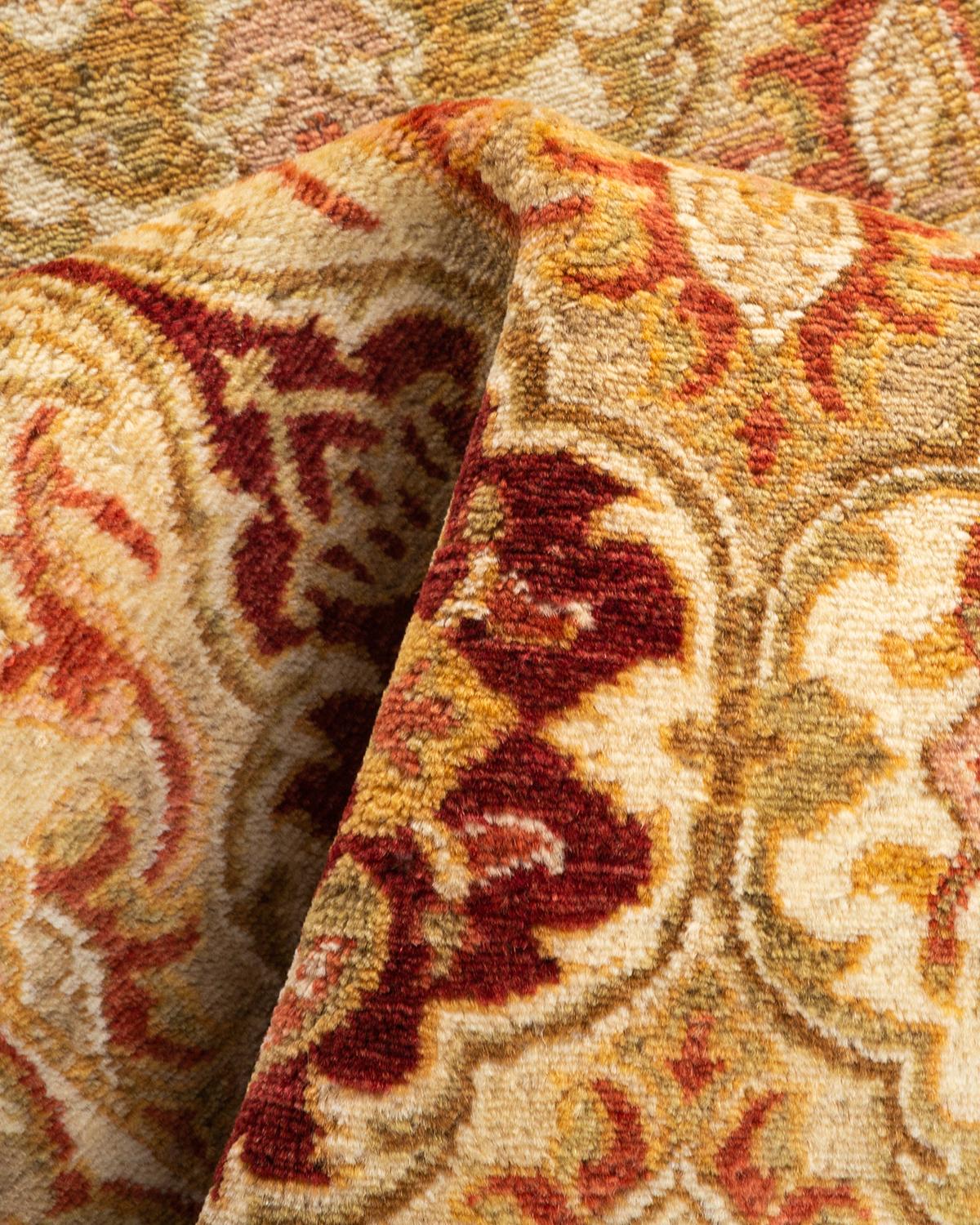Alfombra tradicional Ikat Mogul marfil anudada a mano única en su género en venta 1