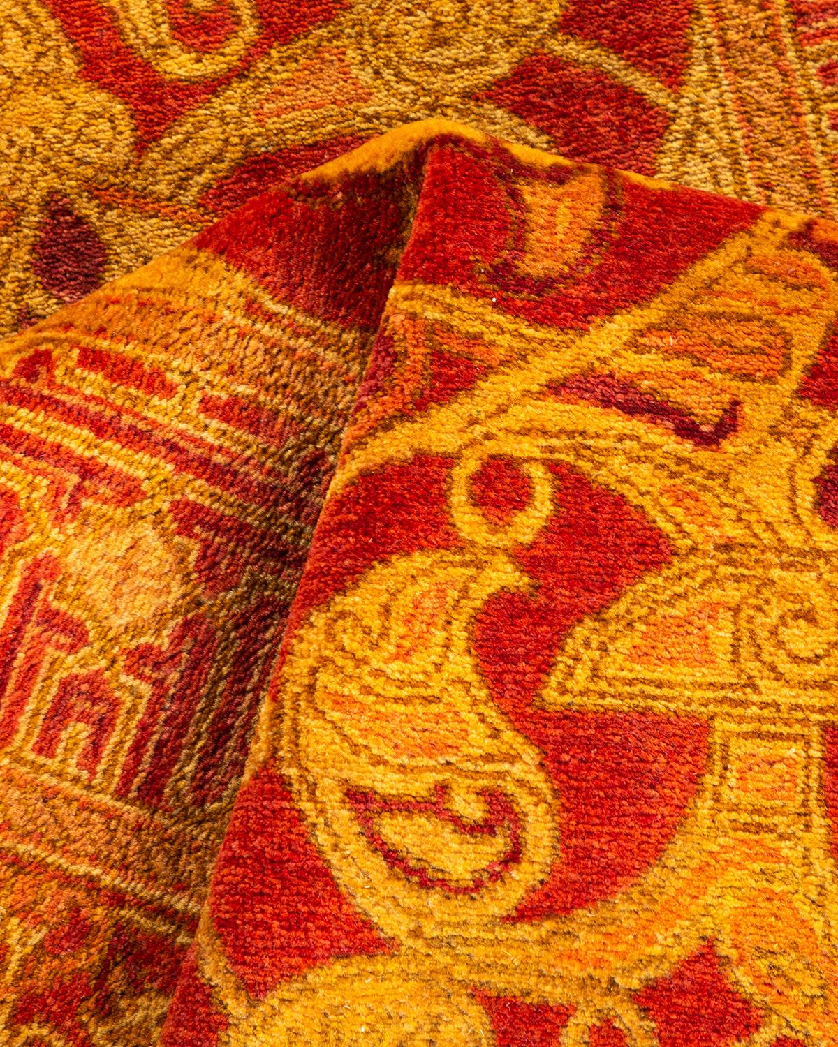 One-Of-A-Kind Hand Knotted Traditional Ikat Mogul Orange Area Rug 2' 6