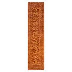One-Of-A-Kind Hand Knotted Traditional Ikat Mogul Orange Area Rug 2' 6" x 10' 4"