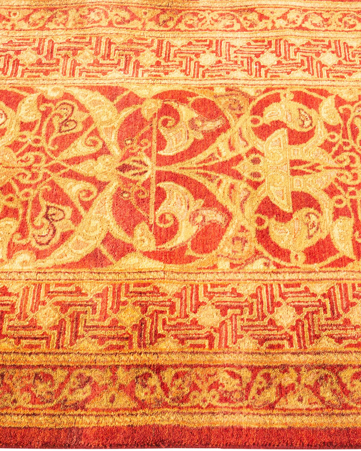 One-of-a-Kind Hand Knotted Traditional Ikat Mogul Orange Area Rug In New Condition For Sale In Norwalk, CT