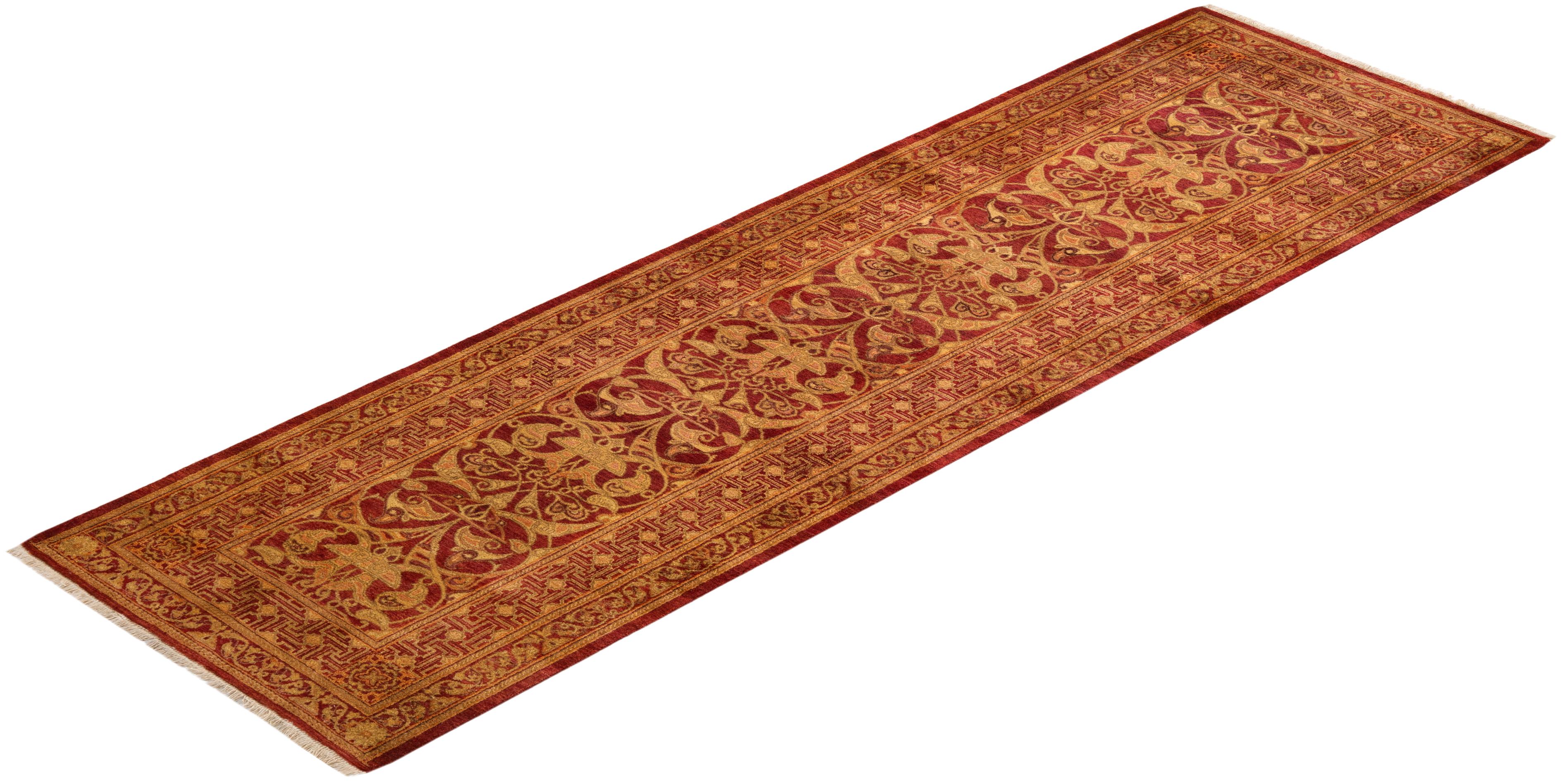 One-of-a-Kind Hand Knotted Traditional Ikat Mogul Orange Area Rug For Sale 2