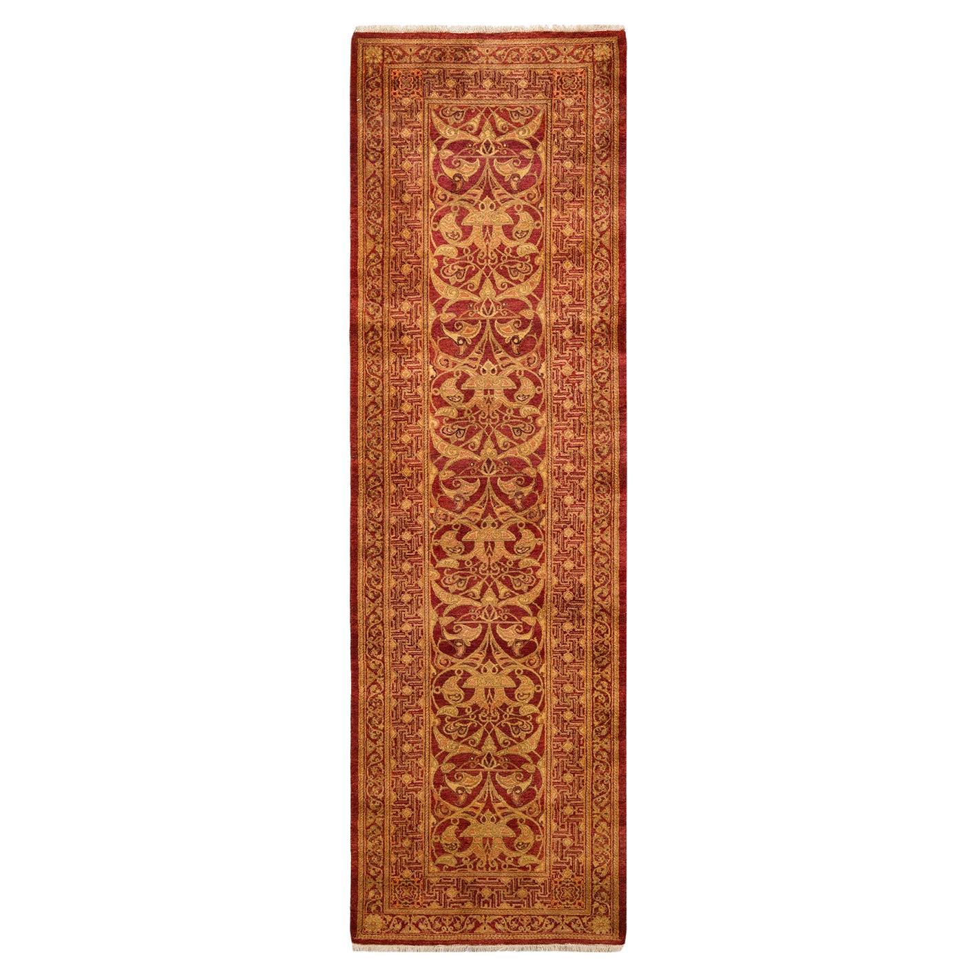 One-of-a-Kind Hand Knotted Traditional Ikat Mogul Orange Area Rug For Sale