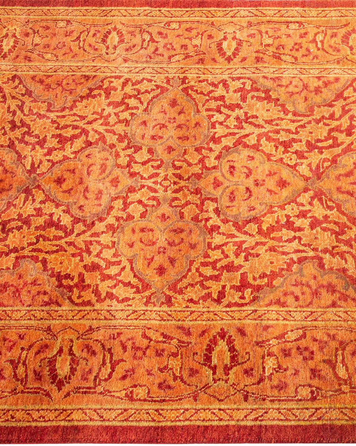 One-of-a-kind Hand Knotted Traditional Ikat Mogul Orange Area Rug In New Condition For Sale In Norwalk, CT