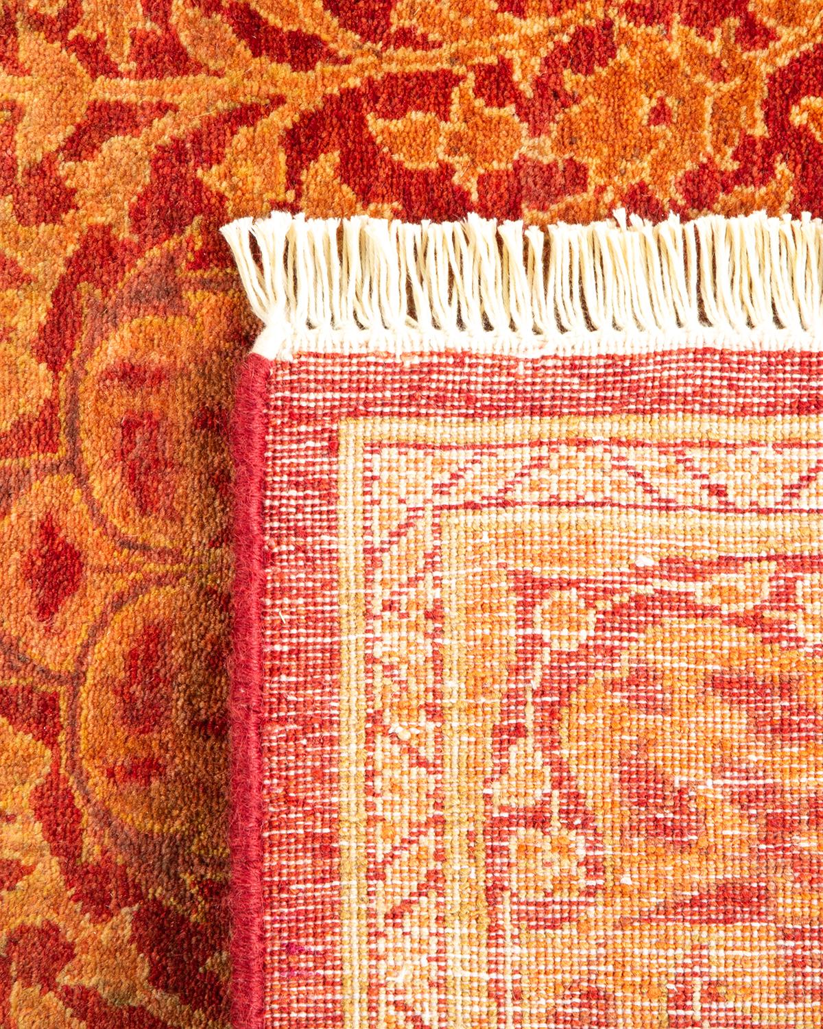 Contemporary One-of-a-kind Hand Knotted Traditional Ikat Mogul Orange Area Rug For Sale