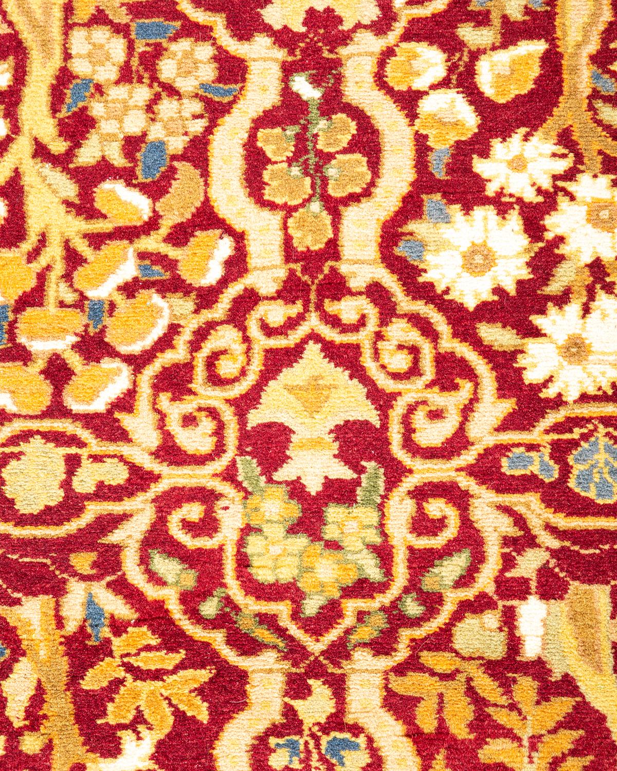 Pakistani One-of-a-kind Hand Knotted Traditional Ikat Mogul Red Area Rug For Sale