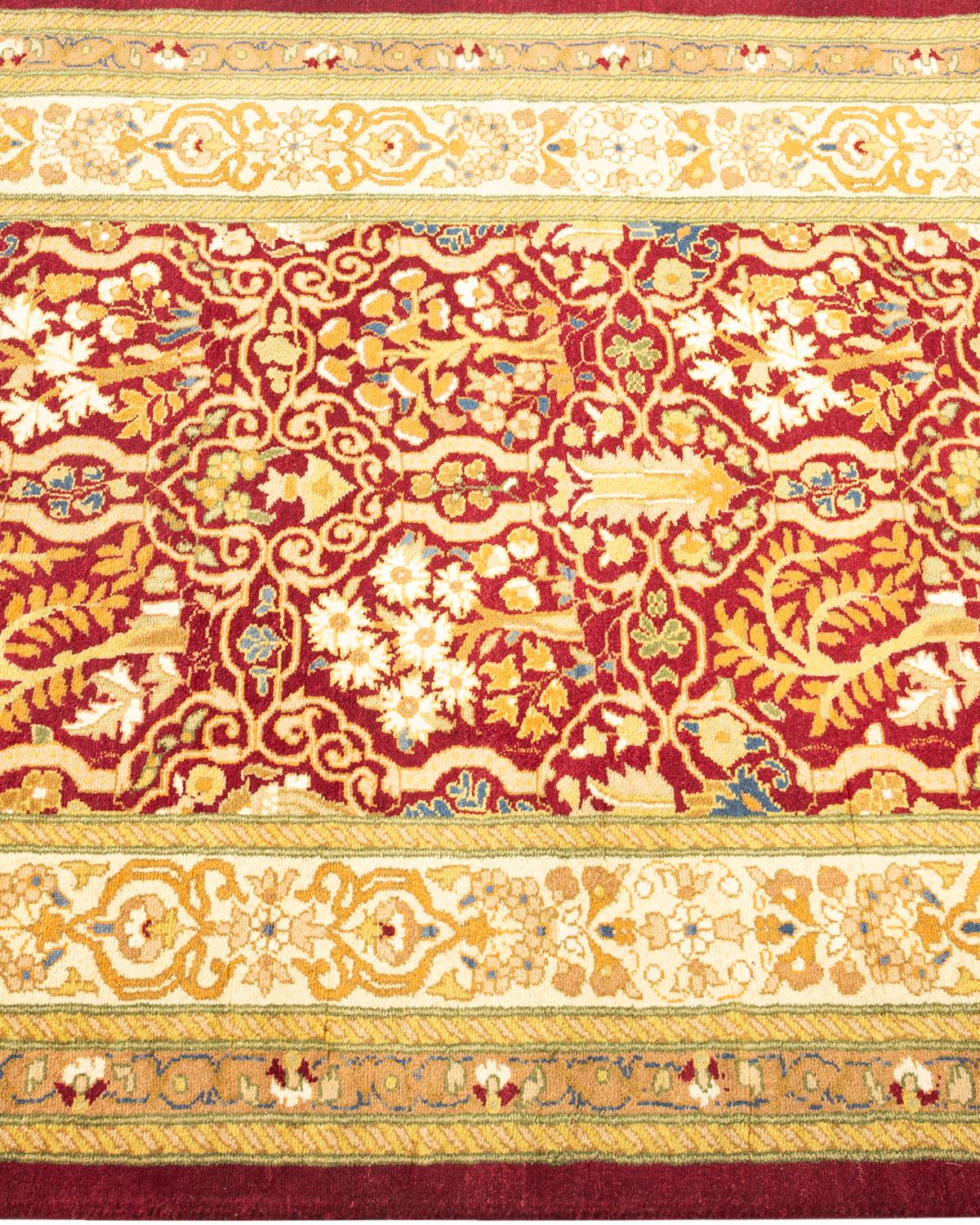 One-of-a-kind Hand Knotted Traditional Ikat Mogul Red Area Rug In New Condition For Sale In Norwalk, CT