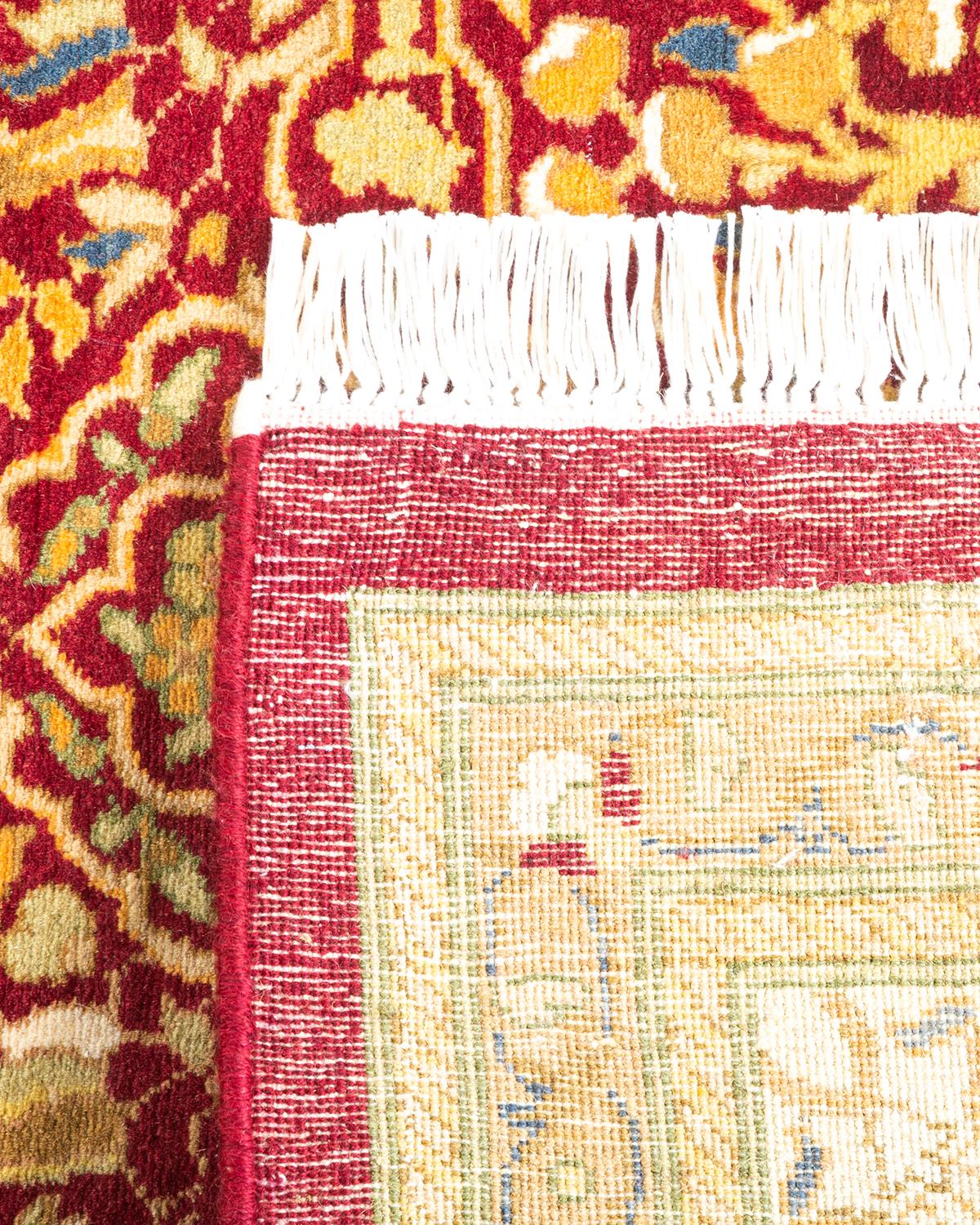 Contemporary One-of-a-kind Hand Knotted Traditional Ikat Mogul Red Area Rug For Sale