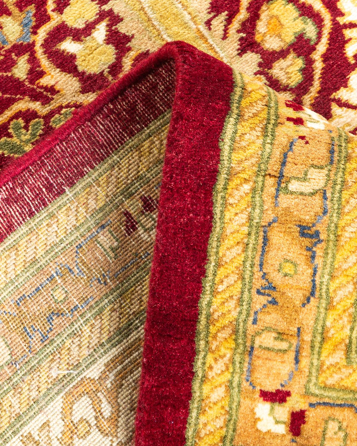 Wool One-of-a-kind Hand Knotted Traditional Ikat Mogul Red Area Rug For Sale