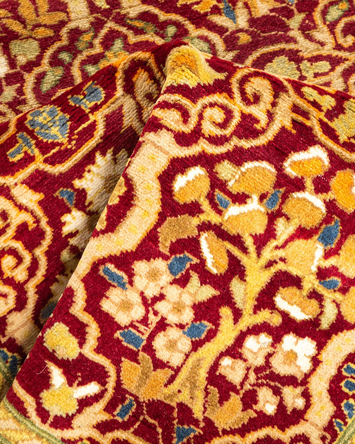 One-of-a-kind Hand Knotted Traditional Ikat Mogul Red Area Rug For Sale 1