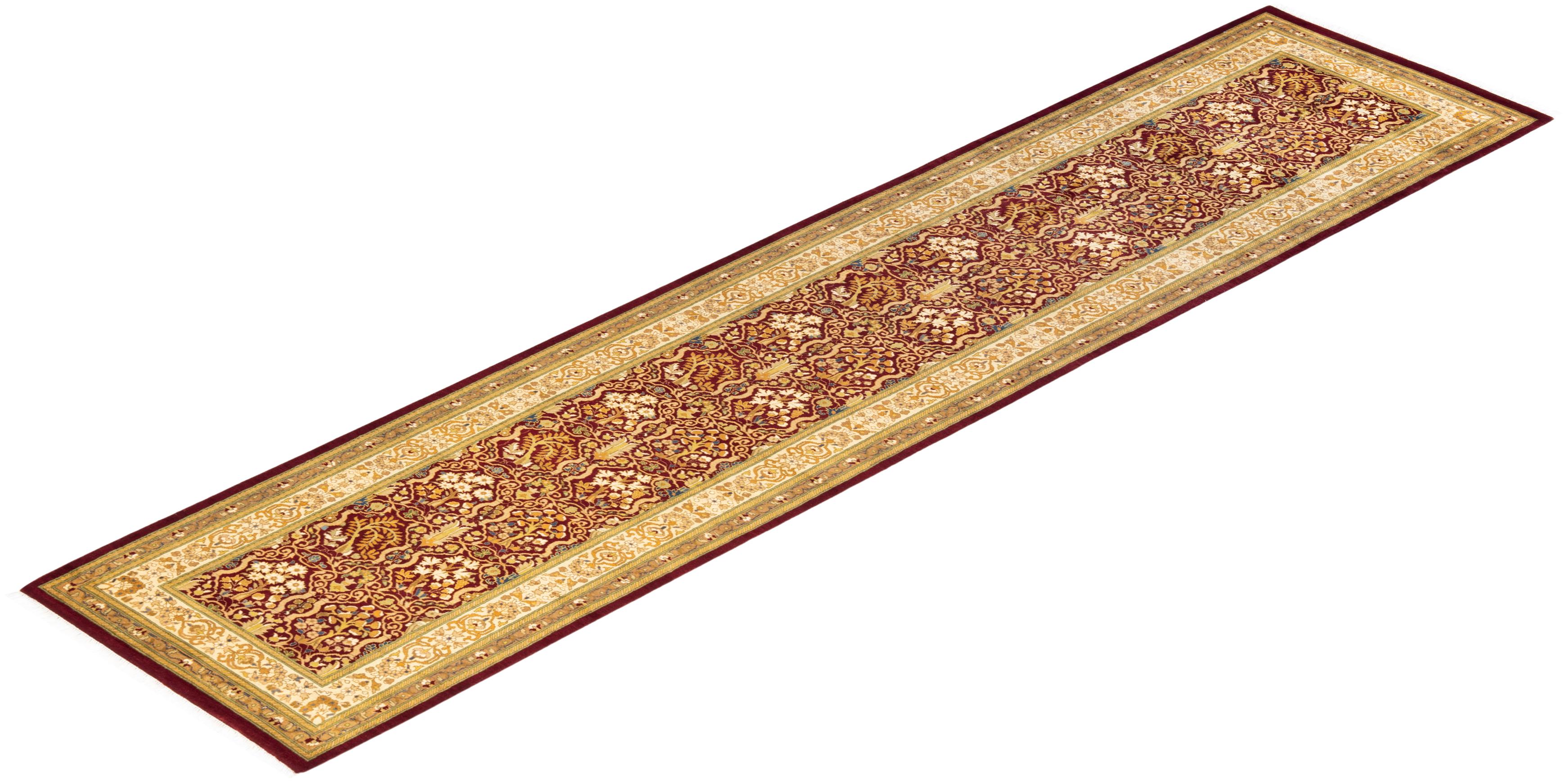 One-of-a-kind Hand Knotted Traditional Ikat Mogul Red Area Rug For Sale 2